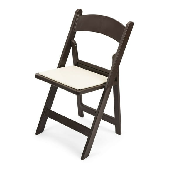 TitanPRO Dark Brown Resin Folding Chair with Ivory Pad - 4 Pack