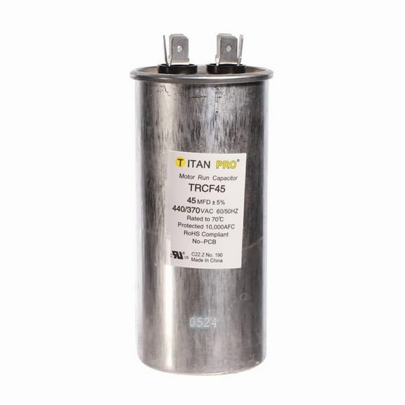 TitanPro TRCF45 HVAC Round Motor Run Capacitor. 45 MFD/UF 440/370 Volts
