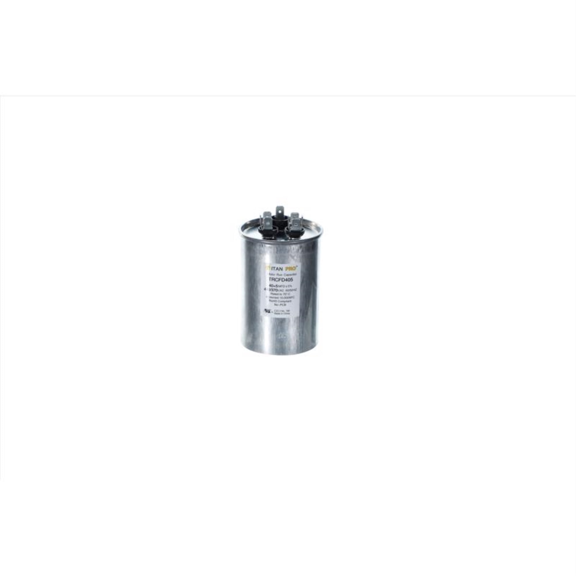 TitanPro TRCFD405 40/5 MFD/UF HVAC Round Dual Motor Run Capacitor, 440/370 Volts - Professional Grade, 60000hrs Life - Walmart.com TitanPro TRCFD405 40/5 MFD/UF HVAC Round Dual Motor Run Capacitor, 440/370 Volts - Professional Grade, 60000hrs Life - Walmart.com
