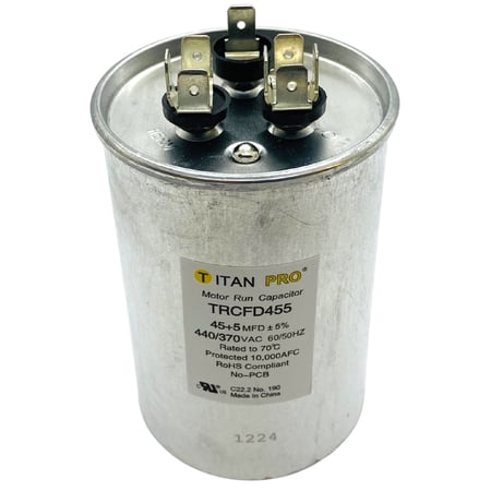 TitanPro TRCFD455 HVAC Round Dual Motor Run Capacitor. 45/5 MFD/UF440/370 Volts