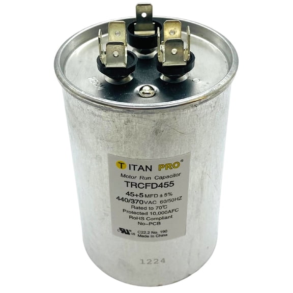 TitanPro TRCFD455 HVAC Round Dual Motor Run Capacitor. 45/5 MFD/UF440/370 Volts