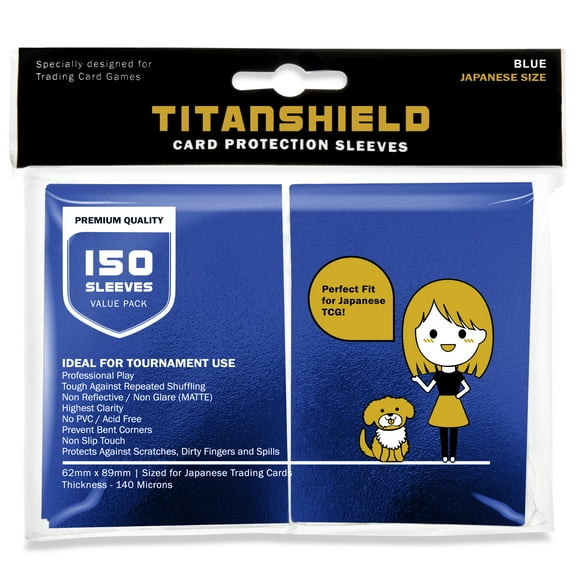 TitanShield (150 Sleeve/Blue) Small Japanese Sized Trading Card Sleeves Deck Protector for Yu-Gi-Oh, Cardfight!! Vanguard & More