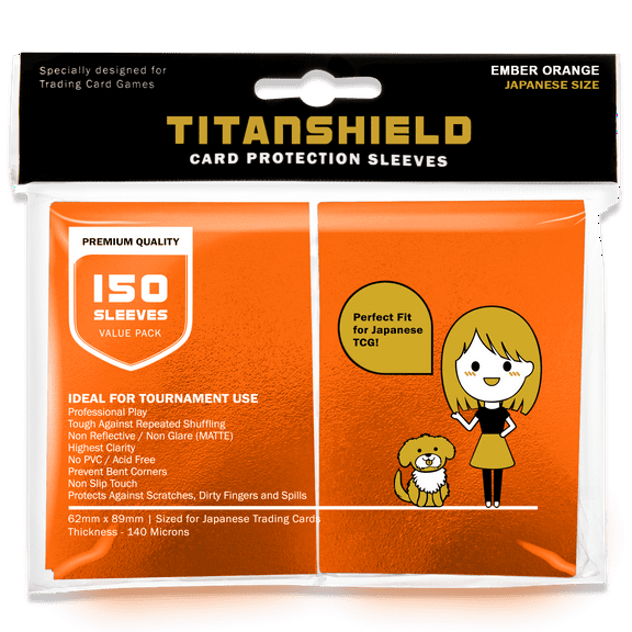 TitanShield (150 Sleeve/Ember Orange) Small Japanese Sized Trading Card Sleeves Deck Protector for Yu-Gi-Oh, Cardfight!! Vanguard & More