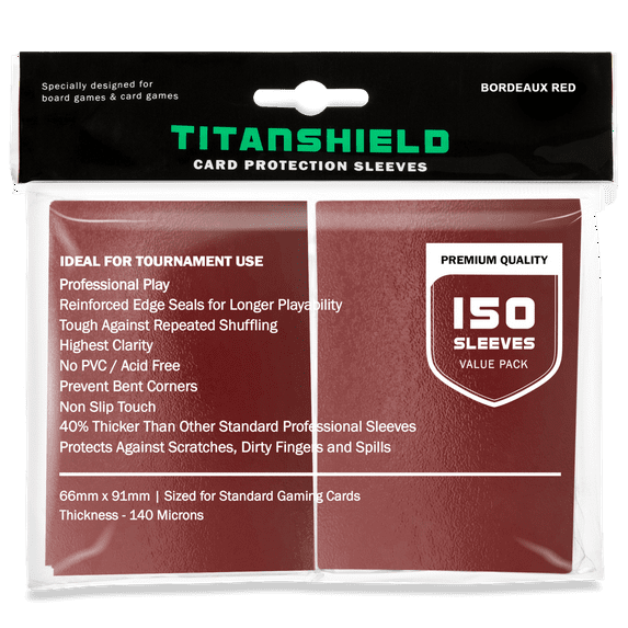TitanShield (150 Sleeves /Bordeaux Red) Standard Size Board Game Trading Card Sleeves Deck Protector for MTG, Dropmix
