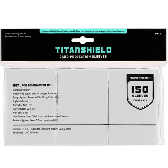 TitanShield (150 Sleeves /White) Standard Size Board Game Trading Card Sleeves Deck Protector for MTG, Dropmix