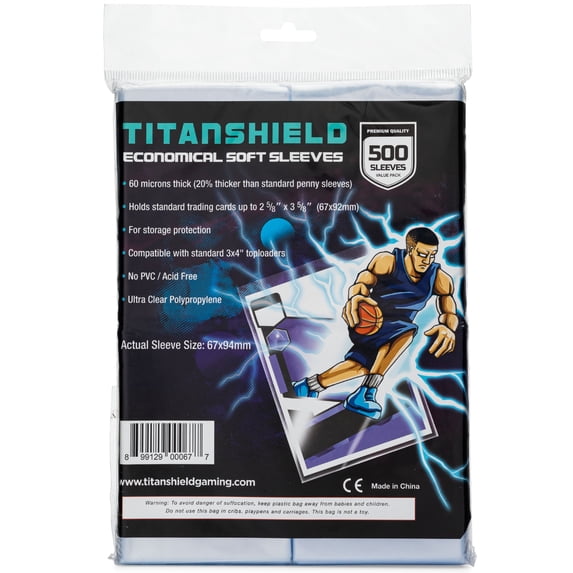 TitanShield Economical Soft Penny Card Sleeves 2-5/8” x 3-5/8” (67x94mm), Ultra Clear (500 Count)