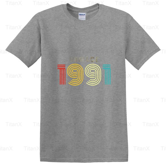 TitanX100 Vintage Retro Born In 1991 Graphic 1, Classic Birth Year Birthday Gift Style T-Shirt, for Unisex, up to size 5XL.