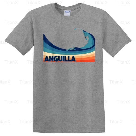 TitanX91 Anguilla Caribbean Retro Surf Graphic Design, Vintage Island Vacation Inspired T-Shirt, for Unisex, up to size 5XL.