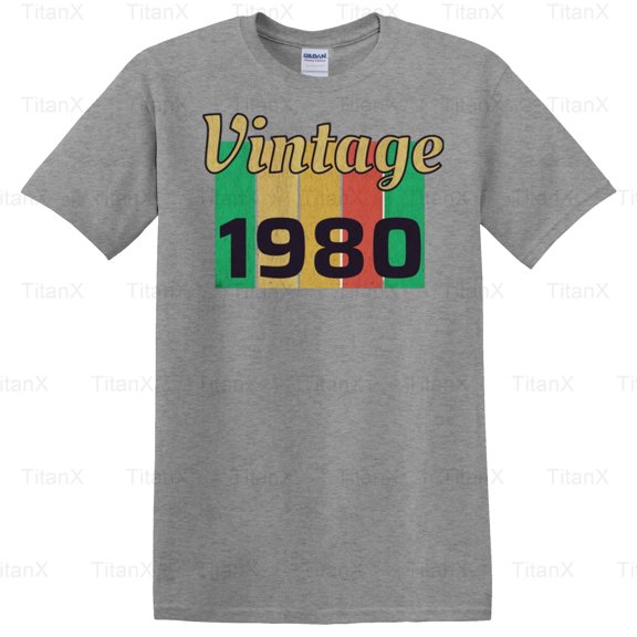 TitanX91 Awesome Vintage Born In 1980 Graphic, Retro Birth Year Birthday Gift Style T-Shirt, for Unisex, up to size 5XL.
