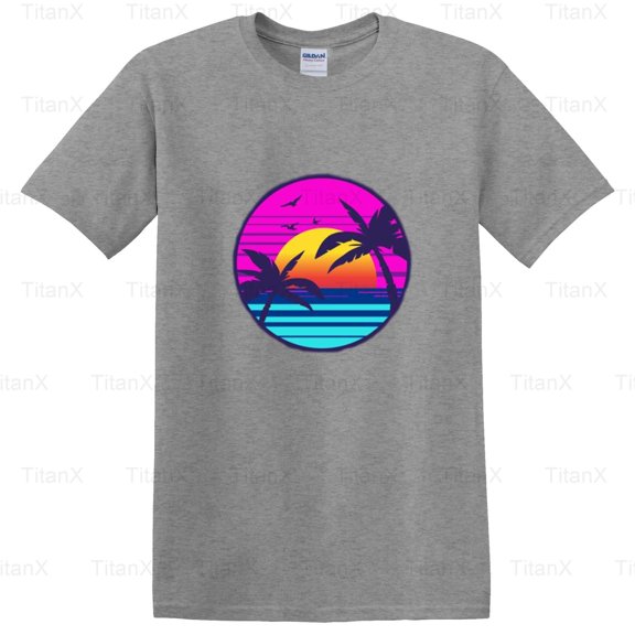 TitanX91 Beautiful Retro Sunset Landscape Graphic, Vintage Inspired Evening Sky Scene T-Shirt, for Unisex, up to size 5XL.
