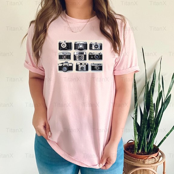 TitanX93 Collection Of Vintage Cameras Graphic, Retro Photography Film Inspired Style T-Shirt, for Unisex, up to size 5XL.
