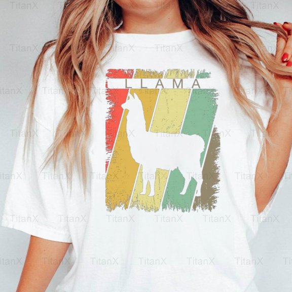 TitanX93 Cute Llama Vintage Style Graphic Design, Retro South American Animal Inspired T-Shirt, for Unisex, up to size 5XL.
