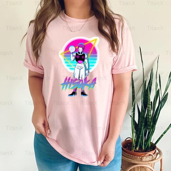 TitanX94 Hisoka Hunter x Hunter Retro Wave Graphic, Vintage Anime Character Synthwave T-Shirt, for Unisex, up to size 5XL.