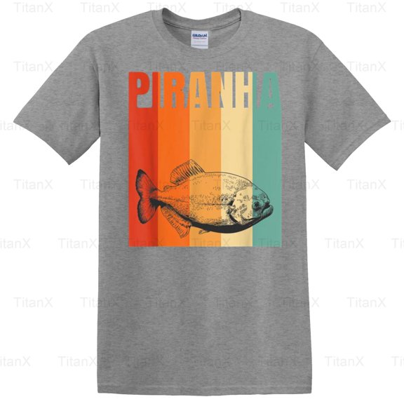 TitanX96 Piranha Retro Fish Graphic Design Style Animal Art, Vintage Inspired Aquatic Look T-Shirt, for Unisex, up to size 5XL.