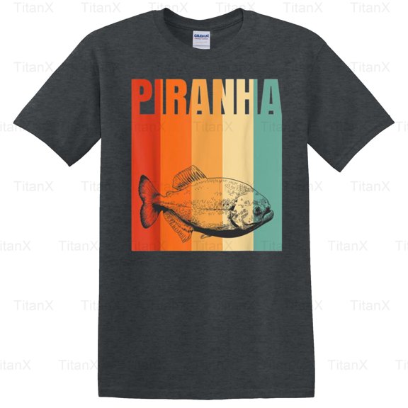 TitanX96 Piranha Retro Fish Graphic Design Style Animal Art, Vintage Inspired Aquatic Look T-Shirt, for Unisex, up to size 5XL.