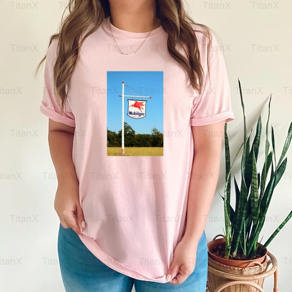 TitanX96 Retro Gasoline Service Station Sign Graphic, Vintage Americana Road Trip Fuel T-Shirt, for Unisex, up to size 5XL.