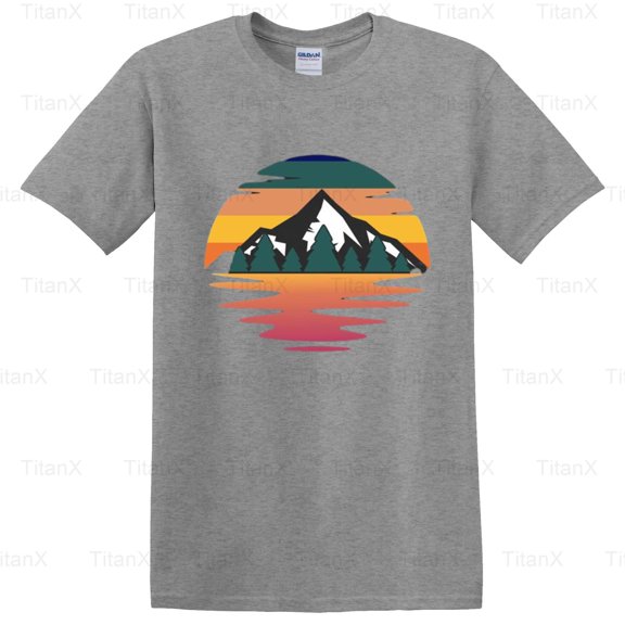 TitanX97 Retro Mountain Range Silhouette Graphic, Vintage Nature Landscape Outdoors Art T-Shirt, for Unisex, up to size 5XL.