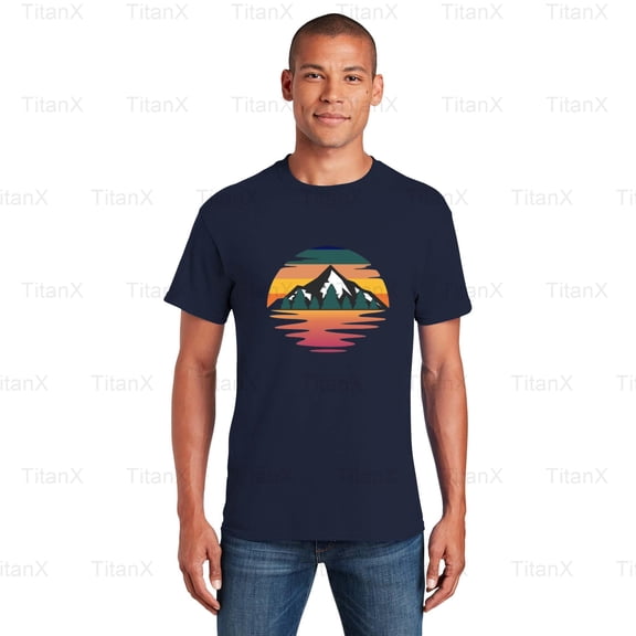 TitanX97 Retro Mountain Range Silhouette Graphic, Vintage Nature Landscape Outdoors Art T-Shirt, for Unisex, up to size 5XL.