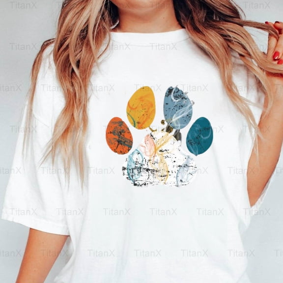 TitanX97 Simple Paw Print Vintage Graphic Design, Retro Animal Footprint Inspired T-Shirt, for Unisex, up to size 5XL.