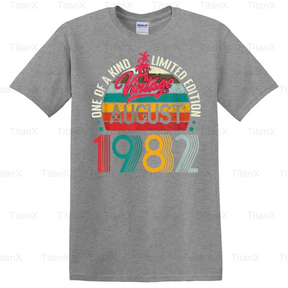 TitanX99 Vintage August 1982 40th Birthday Retro Style Graphic, Milestone Year Celebration T-Shirt, for Unisex, up to size 5XL.