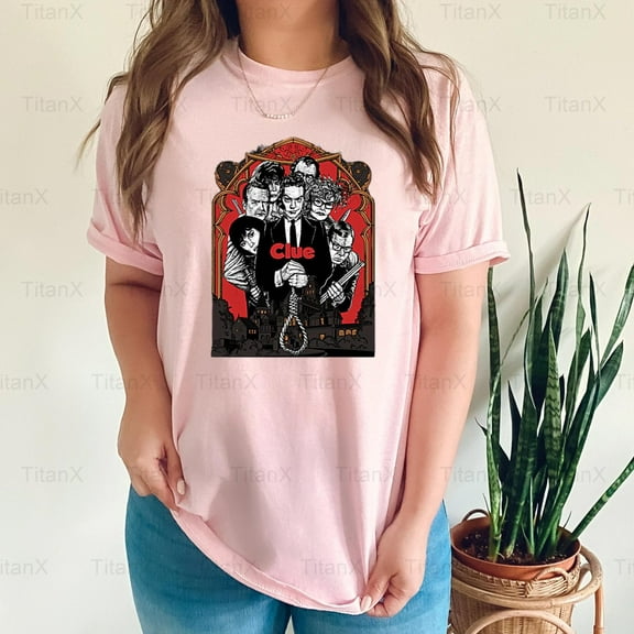 TitanX99 Vintage Clue Movie Board Game Graphic Design Style, Retro Mystery Inspired Film T-Shirt, for Unisex, up to size 5XL.