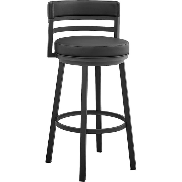 Titana 30" Bar Height Swivel Black Faux Leather Metal Bar Stool