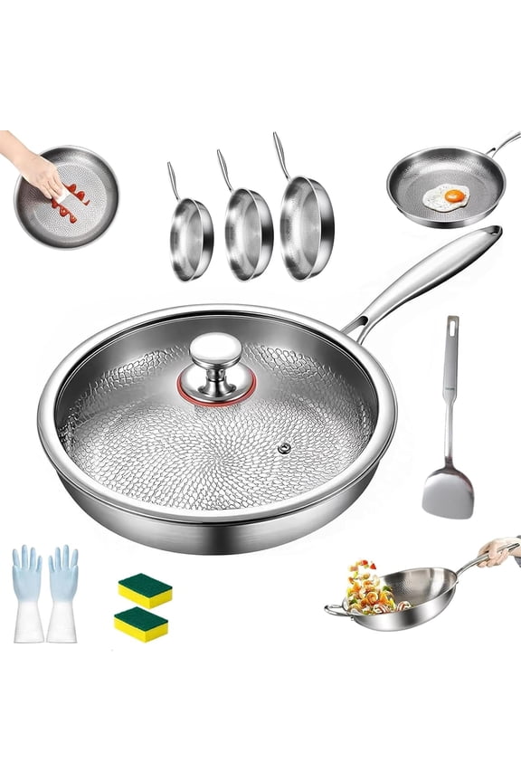 Titancore Titanium Hammered Pan Pro, Pure Titaniums Frying Pan Multifunctional Non Stick, Titanium Hammered Wok Pro With Lid Set Wok Induction Gas Electric Stoves