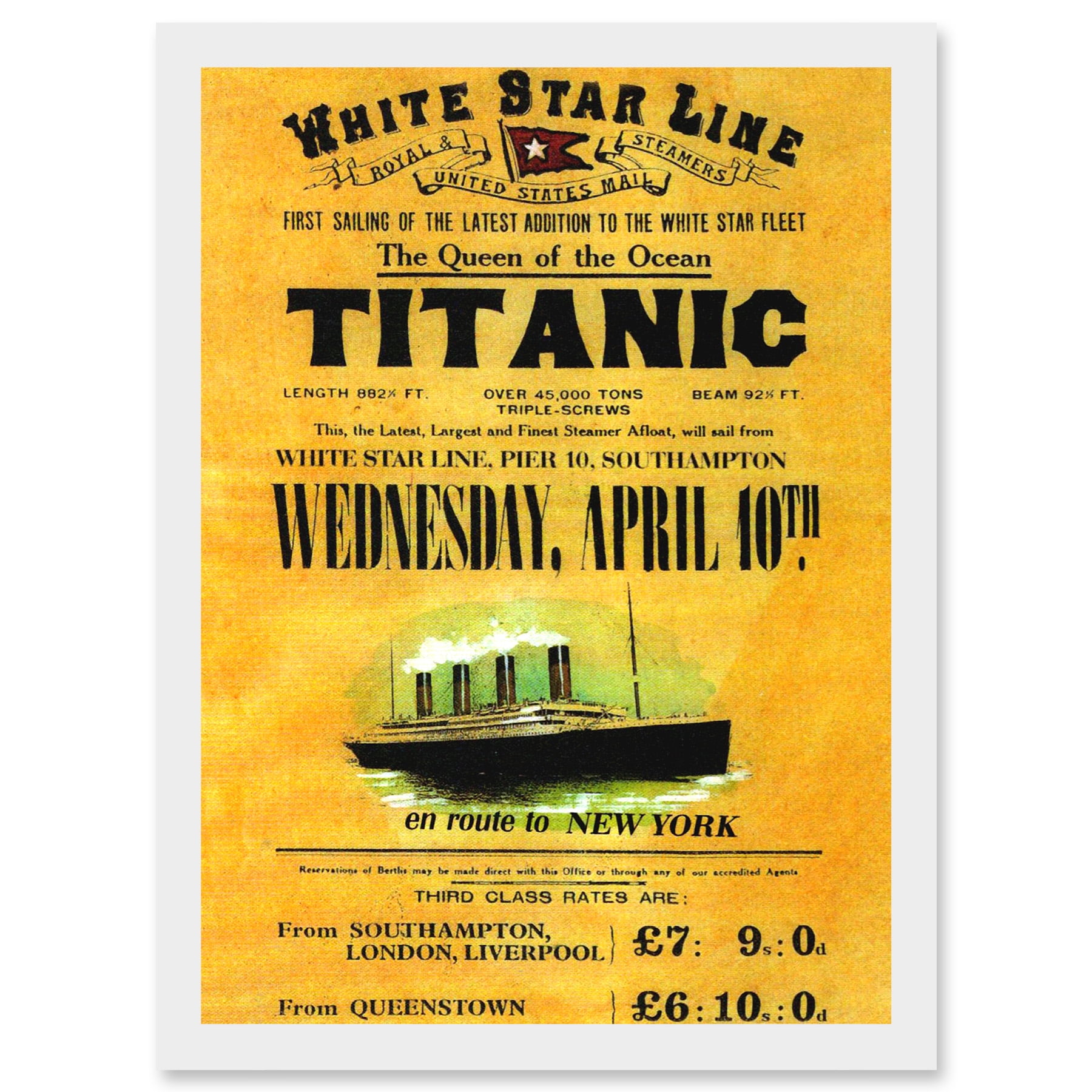 Titanic Advertising Poster White Star Line Ocean Liner A4 Artwork