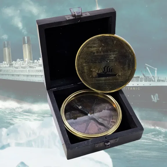 Titanic Antique Compass With Wooden Box Vintage Collectible Love Gift
