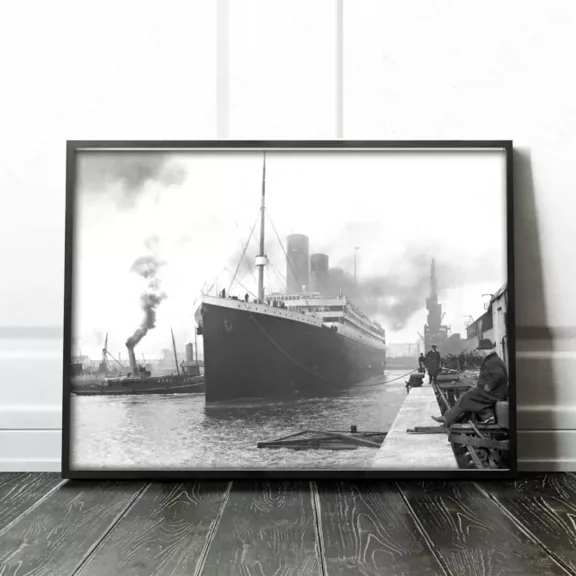 Titanic At Port Vintage Black And White Ship Boat 1900S Wall Art Poster Print Home Decor Office Wall Art