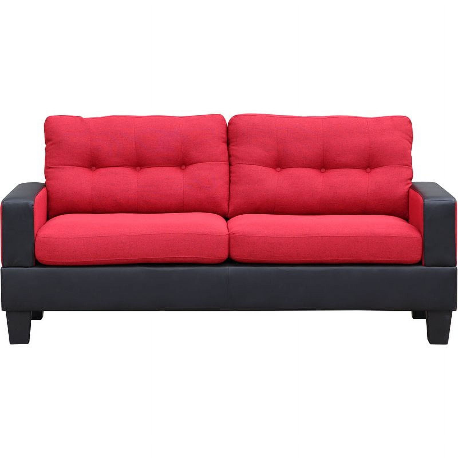 Titanic Furniture Betty 2 Seater Sofa with Tufted Back in Black PVC Red Linen