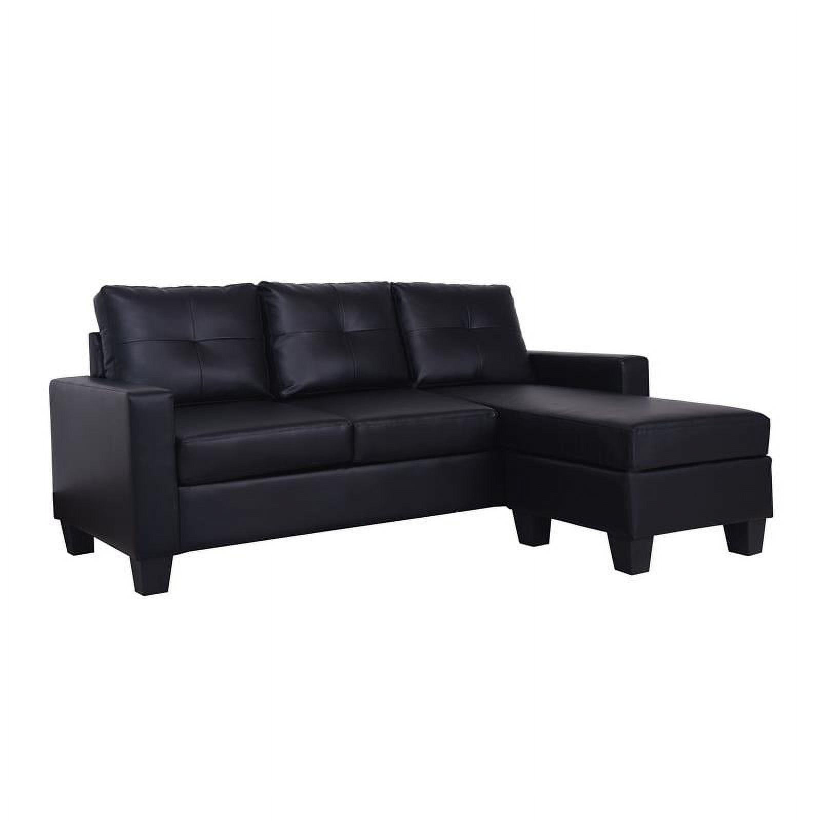 Titanic Furniture Black Faux Leather Sofa/Chaise with Fluffy Back