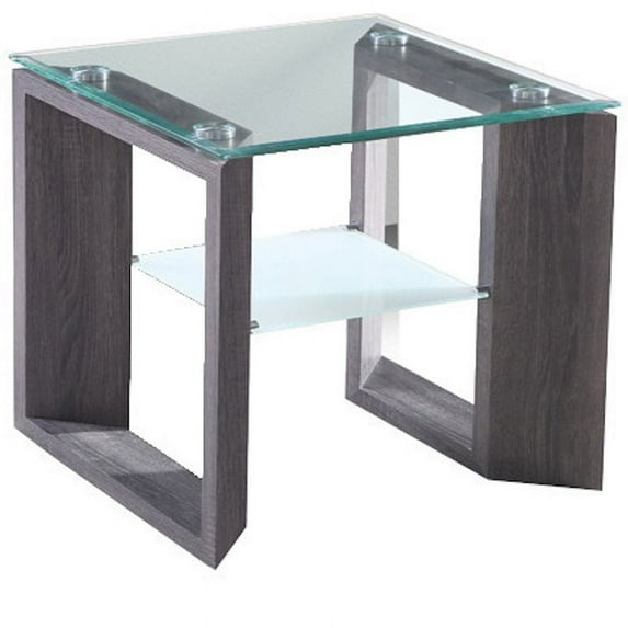 Titanic Furniture Danny Glass End Table with Shelf with Gray Wood Legs