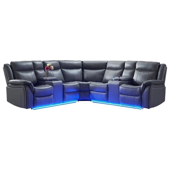 Titanic Furniture Falcon Gray Bonded Leather Sectional with LED Lights