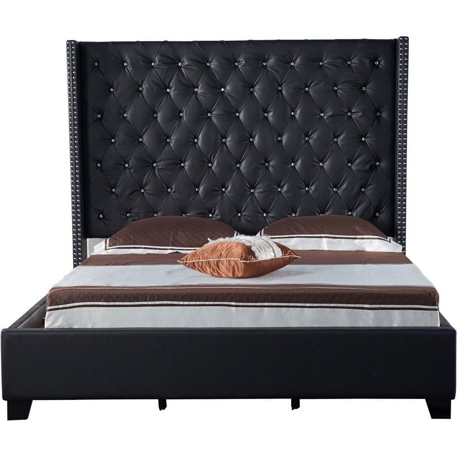 Titanic Furniture Majestic Tufted Black Faux Leather Queen Bed w