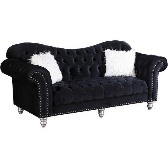 Titanic Furniture Mariann Button-Tufted Velvet Sofa with Nailheads in Black