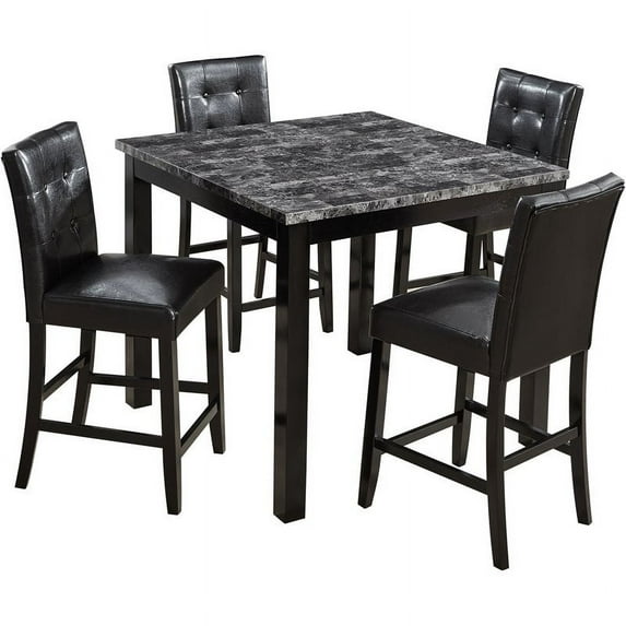 Titanic Furniture Sutton 5-Piece Counter Height Wood Table with Gray Faux Marble