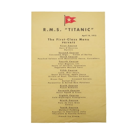 Titanic RMS White Star Line Dining Room Dinner Menu Nautical Decor Gift Wall Art