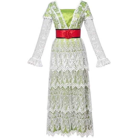 Titanic Rose DeWitt Bukater Costume Rose Lace Dress Romantic Tea Gown Regency Green Long Dress