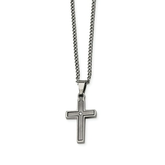 Titanium .03ct. Diamond Accent Cross 22in Necklace