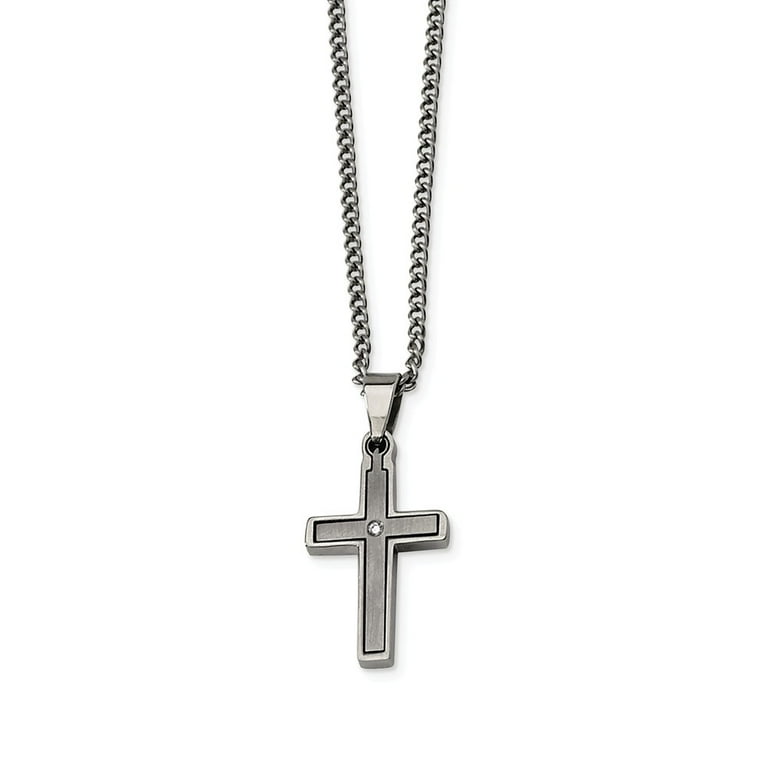 Titanium .03ct. Diamond Accent Cross 22in Necklace Titanium .03ct. Diamond Accent Cross 22in Necklace