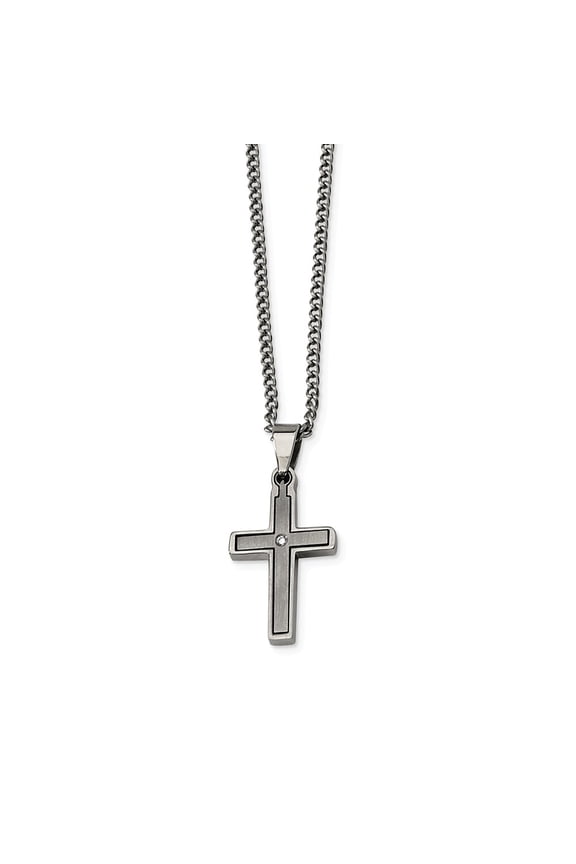 Titanium .03ct. Diamond Accent Cross 22in Necklace