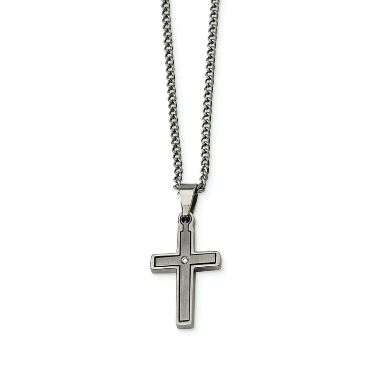 Titanium .03ct. Diamond Accent Cross 22in Necklace Titanium .03ct. Diamond Accent Cross 22in Necklace