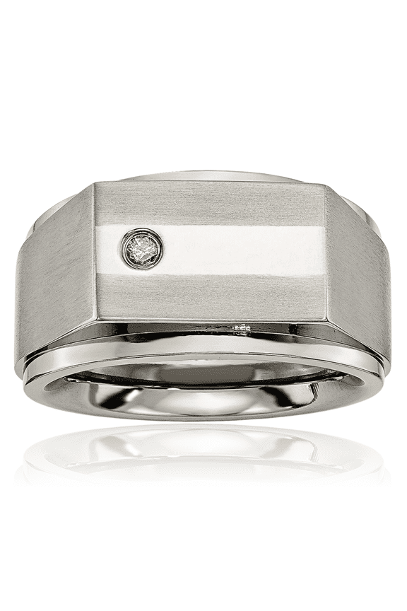 Titanium 0.05 carat Diamond Extra Wide Signet Wedding Ring - 9mm Band - Round Cut, Natural, Prong Set, Engravable - Geometric - Matte Men's