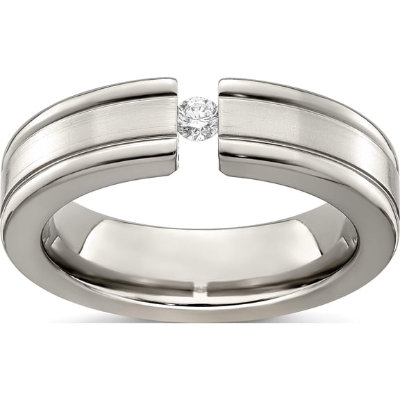 Jewelry by Sweet Pea Titanium Edward Mirell Titanium Tension-set 1/10 carat Diamond Brushed/Polished Grooved 6mm Flat Band