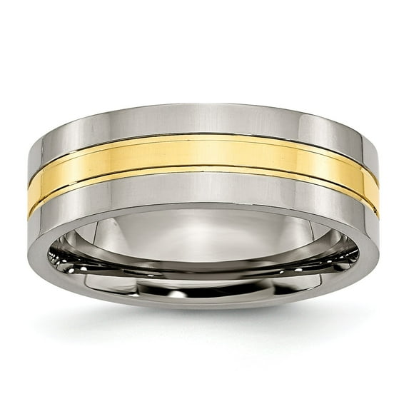 Titanium 14K Gold 7mm Mens Wedding Ring Band Size 10