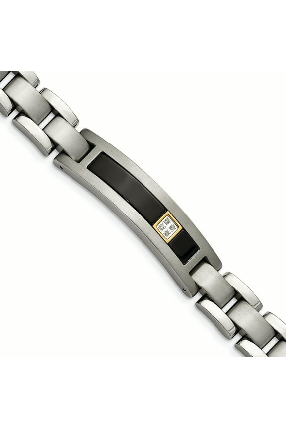 Titanium/14K Polished/Brushed w/Black Onyx 0.05ct. tw dia 8in Bracelet