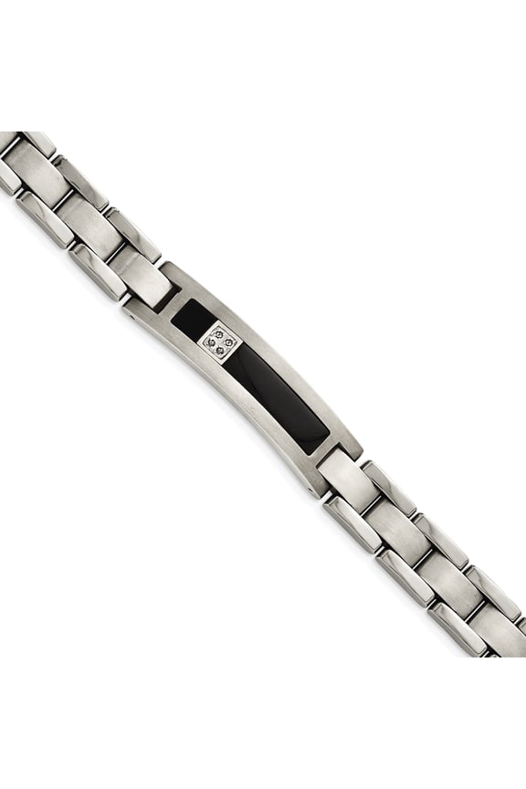 Titanium/14K Polished/Brushed with Black Onyx 0.05ct. tw dia 8in Bracelet