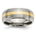 thumbnail image 1 of Titanium/14K Titanium Brushed Center With 14K Yellow Inlay 8mm Ridged Edge Band (Size 9.5) Made In China tb102-9.5, 1 of 4