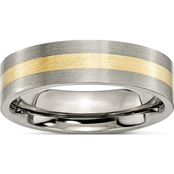 Titanium/14K Titanium Brushed With 14K Yellow Inlay 6mm Flat Band (Size 13) Made In China tb217-13